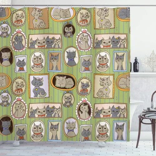 Vista 24 de Ambesonne Decor Collection, juego de cortina con ganchos para regadera