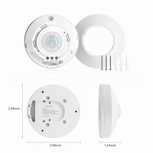 Vista 4 de RAYZEEK Sensor de movimiento de montaje en techo, sensor de movimiento 360, 110V-265V, 1100W, interruptor de sensor de ocupación para techo