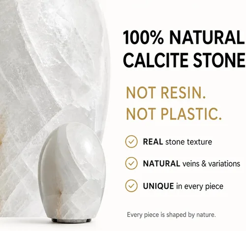 Vista 3 de Lámpara de piedra de calcita natural, cristal sólido de 15 libras (15.4 lbs), lámpara de mesa única hecha a mano, brillo cálido y regulable