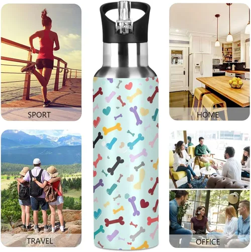 Vista 5 de Stainless Steel Vacuum Insulated Water Bottle 32 Oz, Leakproof Water Bottles for Gym Outdoor Travel School, Colorful Dog Bone Heart