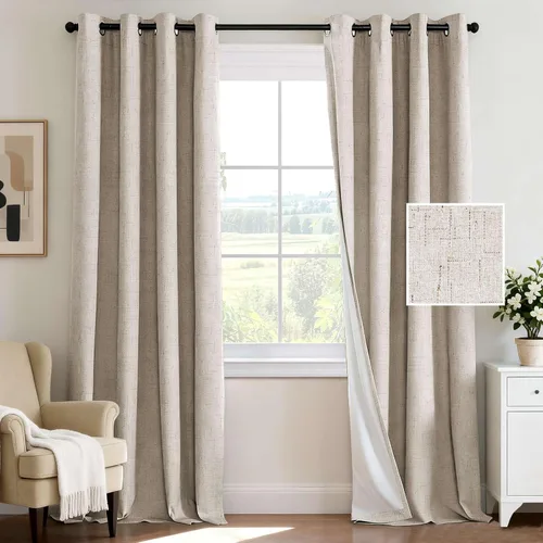 Vista 15 de H.VERSAILTEX Cortina 100% opaca para dormitorio, 63 pulgadas de largo, con ojales, cara de lino, bloqueo de luz completa, cortina para sala de Arena