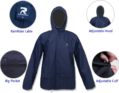 Vista 2 de Traje de lluvia para hombres y mujeres, impermeable, ultra ligero, equipo de lluvia con pantalones Reusalbe portátil