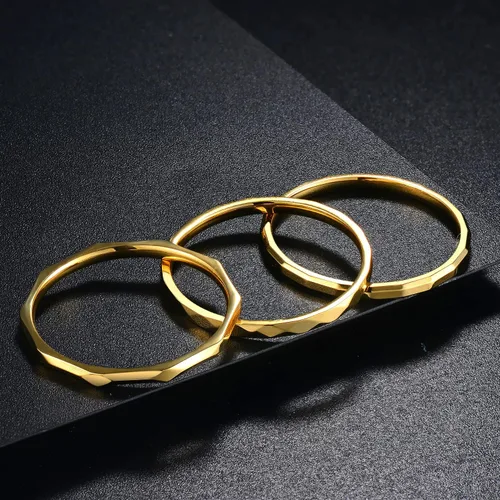 Vista 3 de KAZITSAN 3 anillos de acero inoxidable para mujer, de 0.059 pulgadas, banda lisa, apilables, anillos para el pulgar, plataorooro rosa, ajuste cómodo