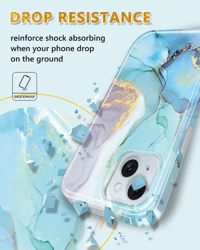 Vista 4 de Funda compatible con iPhone 15 Plus, diseño de mármol con purpurina dorada, a prueba de golpes, delgada, suave, funda de silicona TPU de 6.7