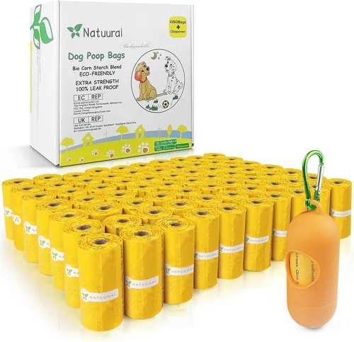 Vista 10 de Bolsas para excrementos de perro, 150 unidades con soporte (10 rollos), bolsas biodegradables, ecológicas y fáciles de abrir, bolsas gruesas