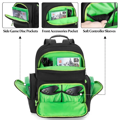 Vista 3 de PGmoon Game Console Backpack Fits for Xbox OneOne S One X, Xbox Series S, Xbox 360 360 Slim, Travel Carrying Case Bag for 15.6 Laptop, Controllers