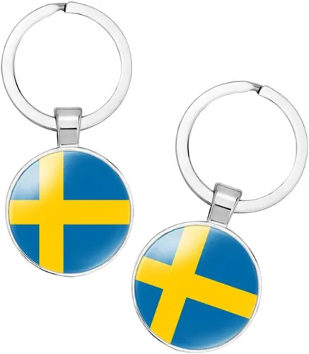 Vista 4 de vmcoatdu Llavero de bandera nacional de Suecia, regalo para hombres y mujeres, llavero de acero inoxidable y materiales de vidrio