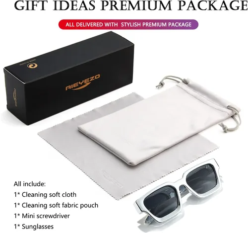 Vista 171 de AIEYEZO Gafas de sol cuadradas para mujeres y hombres, gafas de sol cuadradas con montura gruesa, estilo de diseñador simple