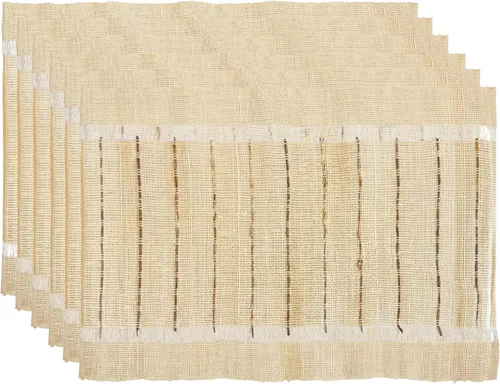 Vista 11 de Juego de 6 manteles individuales, 12 x 17 pulgadas, 100% ramio Ramie-beige natural-01