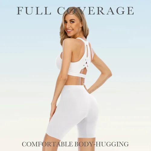 Vista 5 de YaShaer Pantalones cortos para mujer para debajo de los vestidos, cintura alta, yoga, ciclismo, verano, pantalones cortos, paquete de 4