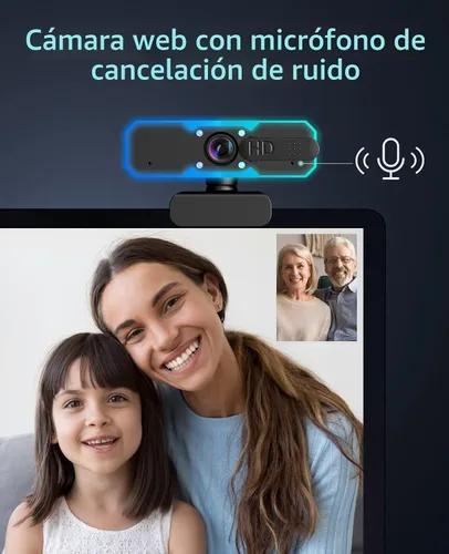 Vista 4 de NBPOWER Cámara web de transmisión 1080P 60FPS con micrófono y luz RGB de relleno, enfoque automático, funciona con computadora portátil/computadora