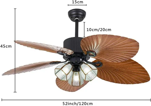 Vista 6 de OUKANING Palm Island Bali Breeze Ventilador de techo, cinco hojas de palmera, ventilador tropical, con control remoto (52 pulgadas)