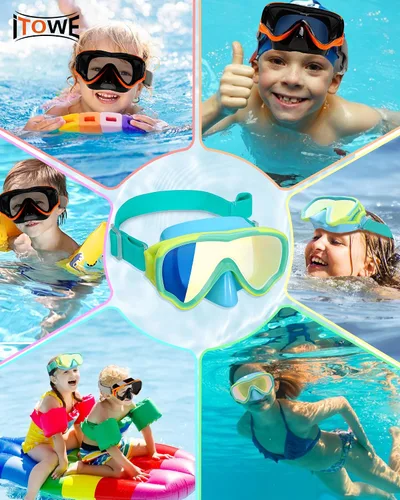 Vista 7 de Gafas de natación para niños con correa de tela para niños de 3 a 15 años, gafas de natación a prueba de fugas con cubierta nasal, vista clara