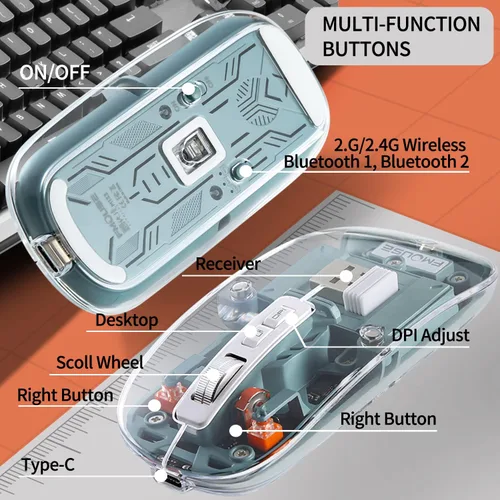 Vista 5 de KEDAFE Ratón inalámbrico Bluetooth con LED, delgado, recargable, inalámbrico, silencioso con pantalla de alimentación, cubierta magnética