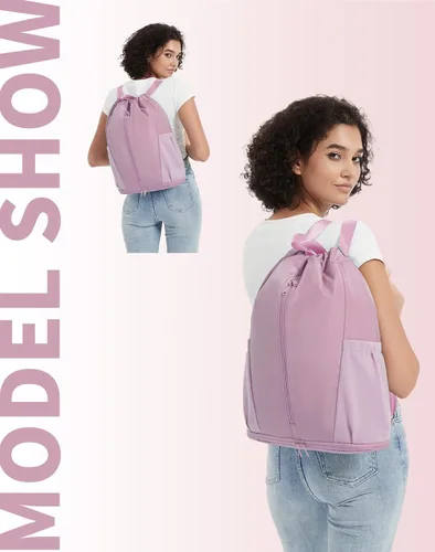 Vista 3 de sportsnew Mochila deportiva con cordón y compartimento para zapatos, bolsa de gimnasio para hombres y mujeres, bolsa de viaje resistente al agua