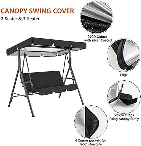 Vista 3 de KYOFIS Toldo de columpio para porche, cubierta de repuesto para toldo de columpio, impermeable, resistente al viento, anti-UV, resistente, tela