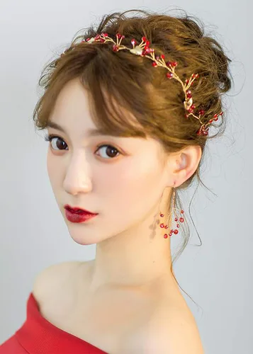 Vista 4 de Missgrace Vid de pelo de hoja roja de cristal, aretes y diadema para boda vintage, cumpleaños, fiesta, Halloween, joyería para el cabello para mujer