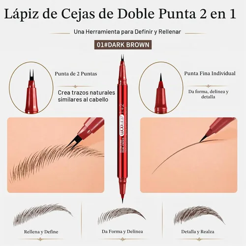 Vista 2 de Lápiz de cejas para mujer, bolígrafo de cejas de microblading de doble punta con punta de 2 tenedores y punta de pincel precisa, lápiz de cejas 01