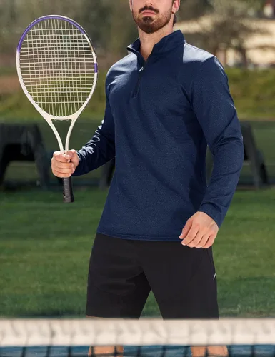 Vista 89 de MAGCOMSEN Sudadera de golf de manga larga con forro polar para hombre, con cremallera de 1/4, térmica, para correr