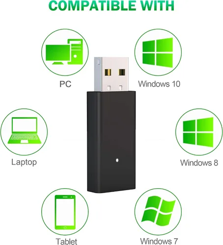 Vista 2 de Adaptador inalámbrico para Xbox Works para Windows 10 compatible con Xbox One Controller Xbox One X Xbox One S y Elite Series Controller