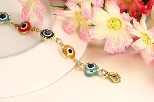 Vista 5 de Blowin Pulsera de acero inoxidable multicolor contra el mal de ojo pulsera de mano de Fátima Hamsa pulseras con encanto, Acero inoxidable
