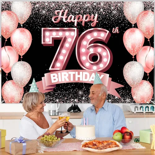 Vista 282 de Cartel de feliz cumpleaños décimo oro rosa, telón de fondo, saludos a 10 años, globos de confeti, decoración temática para niñas de 10 años