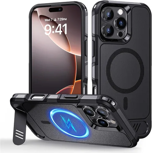 Vista 11 de Lanhiem Funda magnética para iPhone 16 Pro Max, [protector de pantalla de privacidad antiespía] protección contra caídas de grado mil, soporte