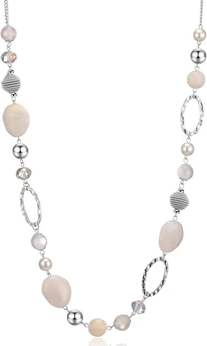 Vista 32 de BULINLIN Collar largo de cuentas para mujer, collar de cadena de suéter plateado con cuentas de resina de cristal, collar de joyería de moda