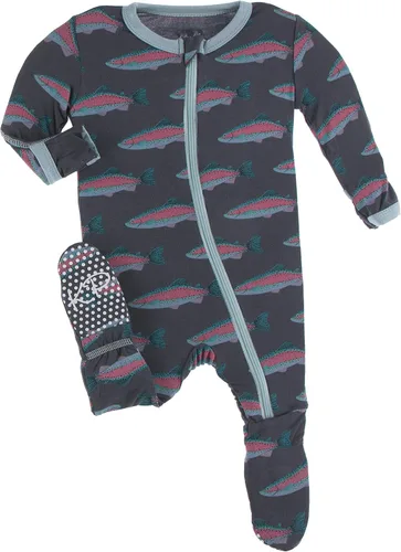 Vista 7 de KicKee Print Footies with Zipper, Super Soft One-Piece Jammies, Sleepwear for Babies and Kids Resumen Prismático Primavera