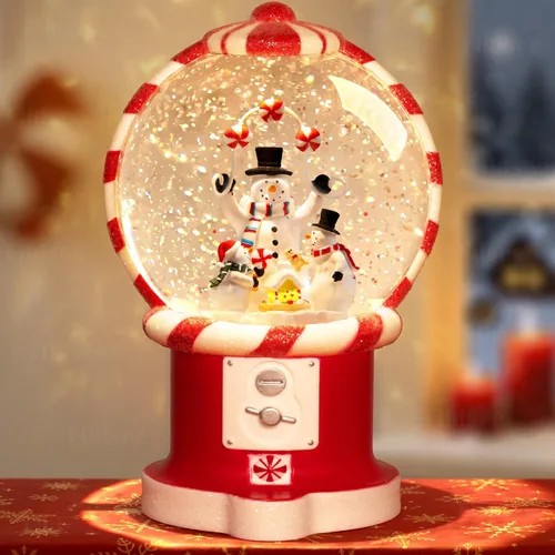 Vista 10 de Linterna de Globo de Nieve Navideño con Purpurina, Luz Musical de Globo de Nieve con Temporizador, Caja de Música con Alimentación USB y por