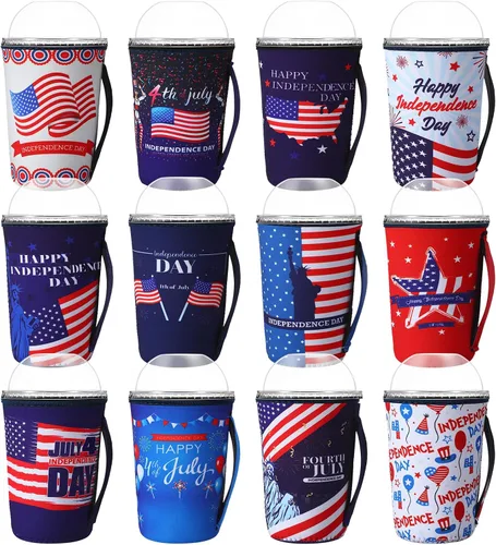 Vista 9 de Boao 12 fundas para vaso de neopreno reutilizables con asa, funda aislada para taza para café helado, bebida fría, anticondensación, sin sudor