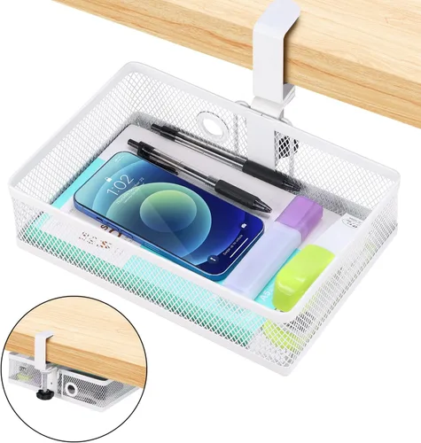 Vista 11 de ROSYLINE Organizador de cajones para debajo del escritorio y escritorio, organizador de cajones deslizantes de metal de 2 niveles, almacenamiento