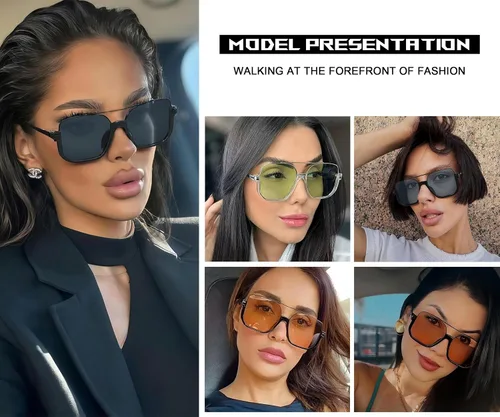 Vista 2 de HYLLE Gafas de sol estilo aviador retro de gran tamaño para mujeres y hombres, semirarimantes, cuadrados, de los años 70, a la moda, lindos tonos