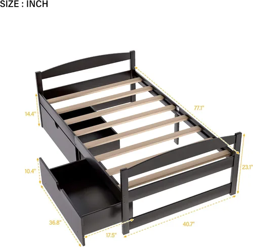 Vista 2 de Harper & Bright Designs Sofá cama individual con cajones de almacenamiento, cama capitanes de madera maciza, tamaño individual, sofá cama, base