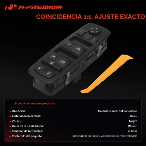Vista 3 de A-Premium Interruptor de ventana eléctrico maestro de 8+13 pines compatible con Dodge Dart 2013-2016 y Jeep Cherokee 2014-2016 y Chrysler 200