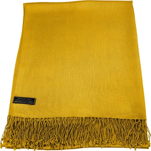 Vista 8 de CJ Apparel Solid Color Tassels Design Nepalese Shawl Seconds Scarf Wrap Stole Throw Head Wrap Pashmina Hand Made in Nepal Amarillo ámbar