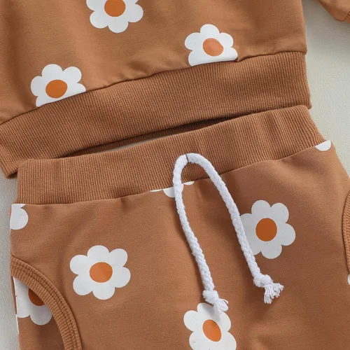 Vista 6 de Conjunto de sudadera de manga larga con cuello redondo y pantalones deportivos para bebé niña de 2 piezas