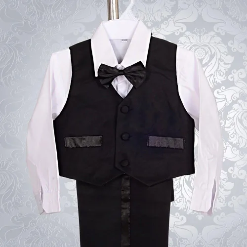 Vista 4 de Lito Angels Trajes formales de esmoquin para bebé, trajes de bautizo de boda, conjunto de 5 piezas sin cola 022 Negro