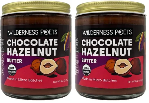 Vista 10 de Wilderness Poets, Mantequilla de avellana de chocolate orgánico - (8 onzas) - Sin aceite de palma - Ingredientes simples - 70% avellanas, 30%