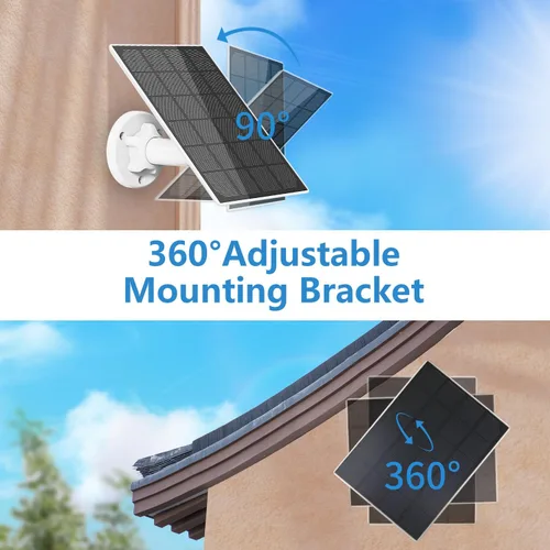 Vista 5 de GMK Panel solar de 3 W para cámara de seguridad, puerto USB-A de 5 V con cable de carga de 10 pies, compatible con cámara recargable con batería