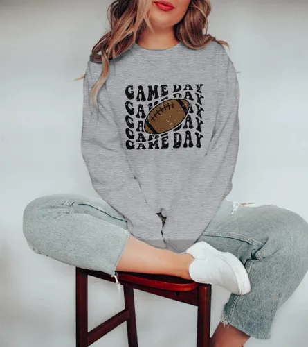 Vista 3 de UNIQUEONE Sudadera divertida para el día del partido, camisetas gráficas de fútbol americano para mujer, manga larga, cuello redondo, casual