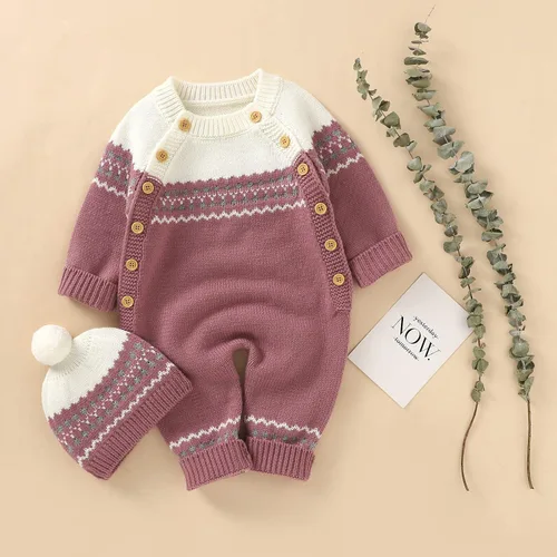 Vista 7 de Opewod Conjunto de suéter de punto para bebé recién nacido con gorro cálido