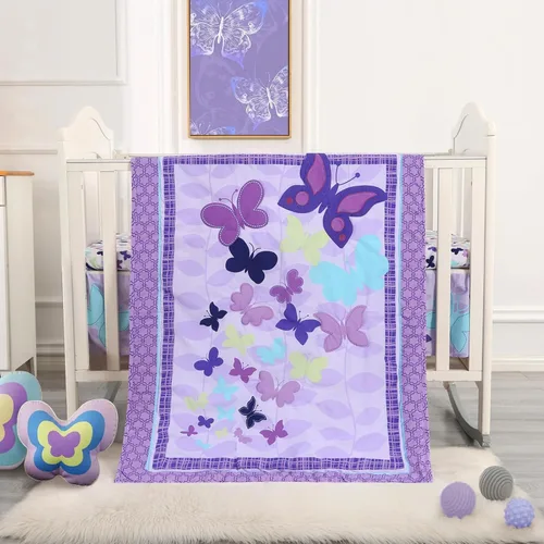 Vista 15 de Juego de ropa de cama para cuna de dinosaurio para niños, color azul, juego de ropa de cama de 3 piezas de alta calidad, juego de cuna de guardería