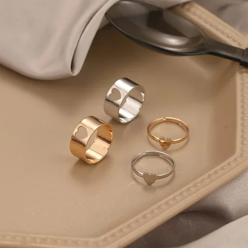 Vista 5 de 2 anillos de pareja a juego para mujeres y hombres, anillos de corazón a juego para novio, novia, abierto, ajustable, anillos de relación a