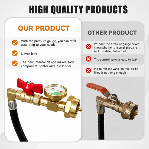 Vista 7 de Adaptador de repuesto de propano para tanques de 1 libra, manguera de 3 pies con manómetro y válvula, latón resistente, conector QCC1/tipo 1
