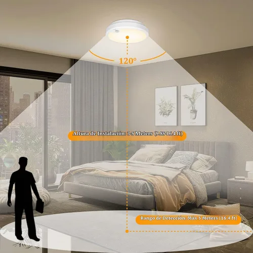 Vista 3 de Paquete de 2 luces de techo LED con sensor de movimiento operadas por batería para interiores, lámpara de montaje empotrado inalámbrica regulable