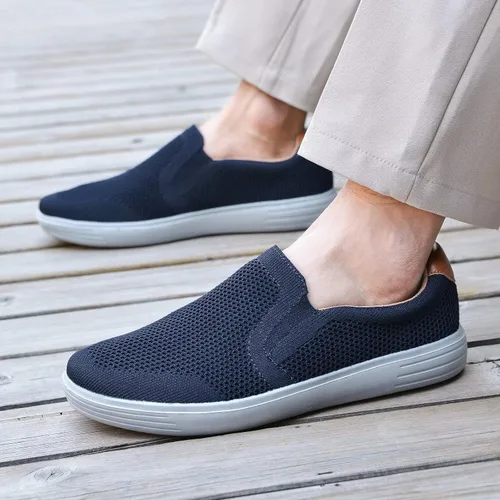 Vista 6 de konhill Zapatos deportivos sin cordones para hombre, mocasines de punto para caminar, espuma viscoelástica, para conducir, trabajo, patinaje