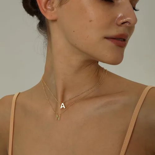 Vista 4 de Initial Necklaces for Women, 14k Gold Plated Dainty Gold Letter Necklace Personalized Tiny Initial Pendant Necklace Monogram Cute Letter Name Choker