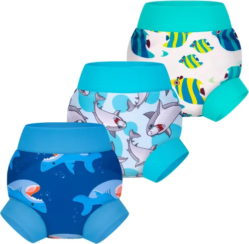 Vista 16 de BIG ELEPHANT - Pañales de natación para bebé, 3 unidades, ajustables, lavables, impermeables, reutilizables, para niños y niñas de 6 meses a 5 años