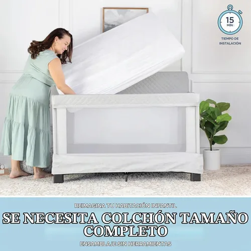 Vista 5 de Baby Delight Horizon Cuna de tamaño matrimonial, paredes de malla transpirable, cama de bebé de montaje sin herramientas, tela acolchada de lujo